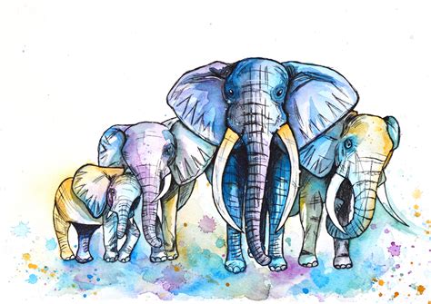 "The Herd" Watercolour and fineliner 11X17" http://ift.tt/2zVgSQ9 | Watercolor elephant, Art ...