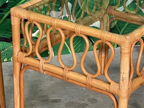 Rattan and Glass End Tables For Sale at 1stDibs