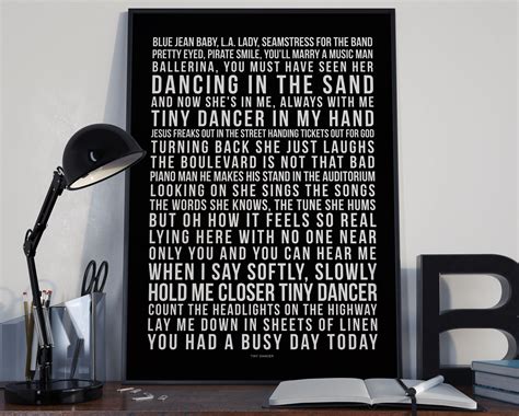 Tiny Dancer - Song Lyrics Typography Elton John Tribute - PRINTED music ...