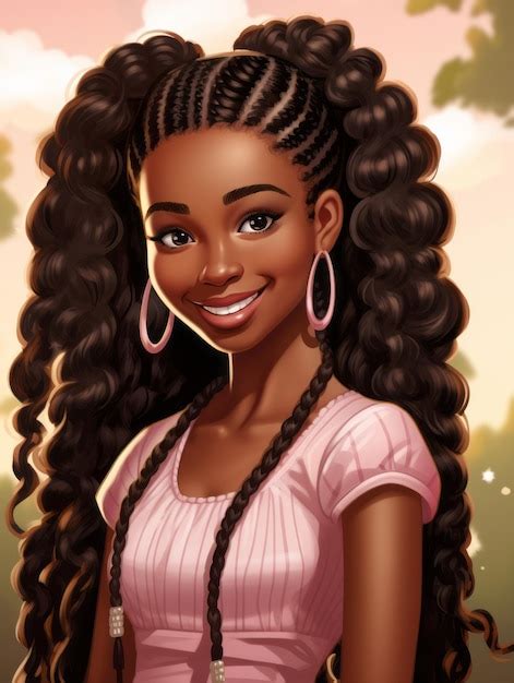 Premium Photo | An illustration of a black girl with long hair and earrings