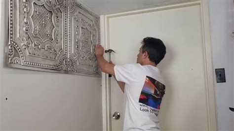 How to Install Faux Tin Ceiling Tiles with Nails - Talissa Decor - YouTube