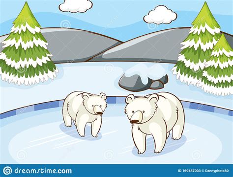 Scene with Polar Bears in Winter Stock Vector - Illustration of animals ...