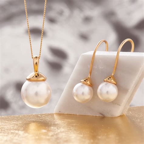 Pearl Necklace And Earring Set In Gold Vermeil By Claudette Worters