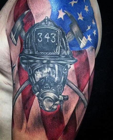 Firefighter & Flag Arm Tattoo | Shared by LION #Tattoosformen | Fire ...