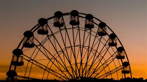 Wallpaper ferris wheel, attraction, silhouette, evening, sunset hd, picture, image