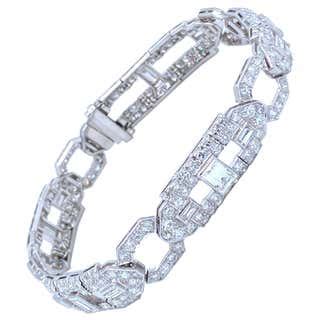 Diamond Platinum Strap Bracelet For Sale at 1stDibs