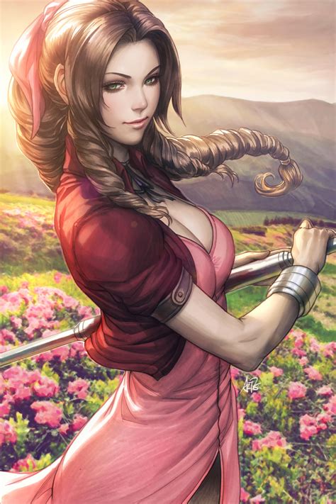 Aerith Gainsborough Colorised by Artgerm on DeviantArt