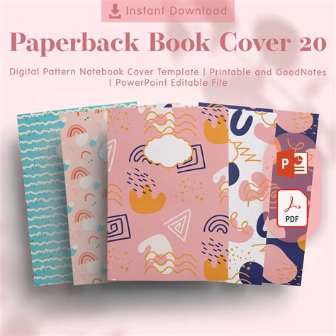 Paperback Book Cover 20 6x98.5x11 100pages Digital Pattern Notebook Cover Template Printable and ...