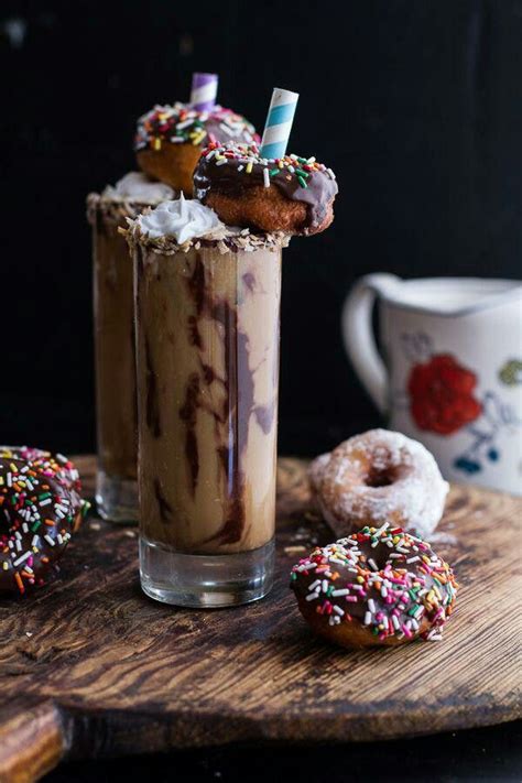 chocolate milkshake with mini chocolate glazed donut | Coffee drink ...