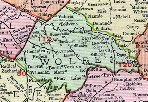 Wolfe County, Kentucky 1911 Rand McNally, Campton, Hazel Green, Gillmore, KY