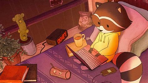 Download Lo Fi Anime Studying Ghibli Raccoon Wallpaper | Wallpapers.com