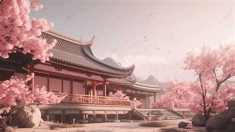 Architectural Cherry Blossom Japanese Aesthetic Background, Building, Japanese Style, Cherry ...