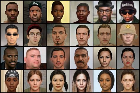 Realistic characters of GTA: San Andreas (made with Artbreeder, Photoshop, MyHeritage, Remini ...