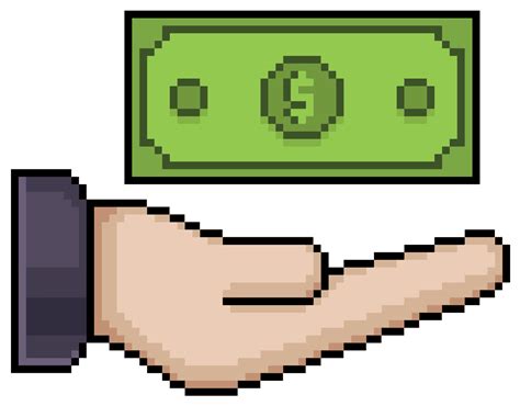 Pixel art hand holding banknote, money vector icon for 8bit game on white background 12676444 ...