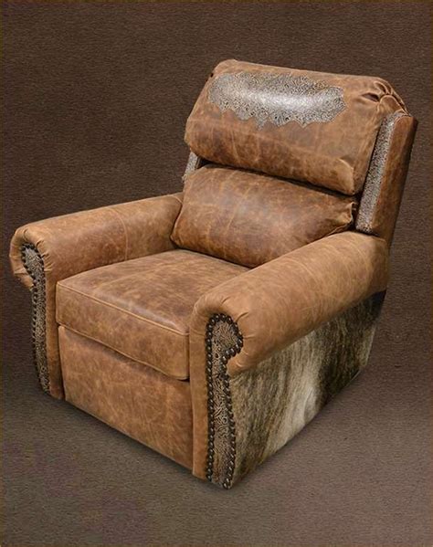 Traditional Rustic Recliner, Swivel, Glider Genuine Full Grain Leather Chair - Rustic Cowhide ...