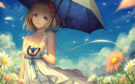 Download Flower Umbrella Anime Girl Anime Girl HD Wallpaper