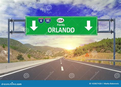 US City Orlando Road Sign on Highway Stock Photo - Image of sunrise, large: 103837428