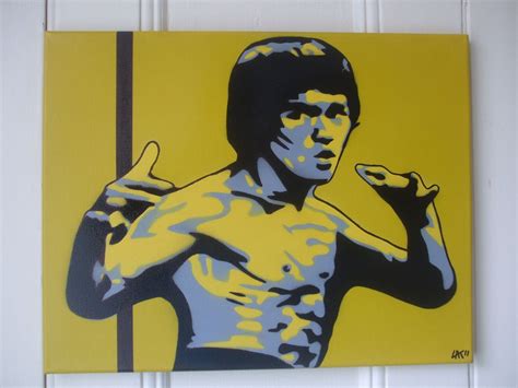 Bruce Lee kill bill,painting on canvas,stencils,spray paints,yellow,black,kung fu,karate,martial ...