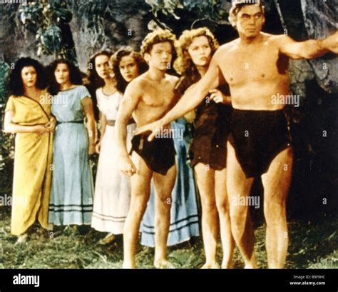 TARZAN From left Johnny Sheffield, Maureen O'Hara and Johnny Sheffield Stock Photo - Alamy