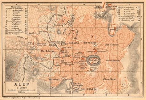 Aleppo / Halab antique town city plan. Syria 1912 old map chart