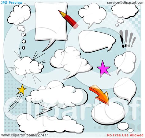 Royalty-Free (RF) Clipart Illustration of a Digital Collage Of Comic Word Balloons On Blue by ...