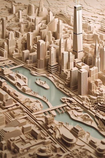 Premium AI Image | A wooden model of a city with a skyscraper in the ...