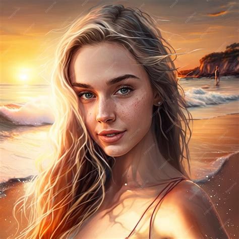 Premium AI Image | Beautiful woman selfie on beach sunset background image