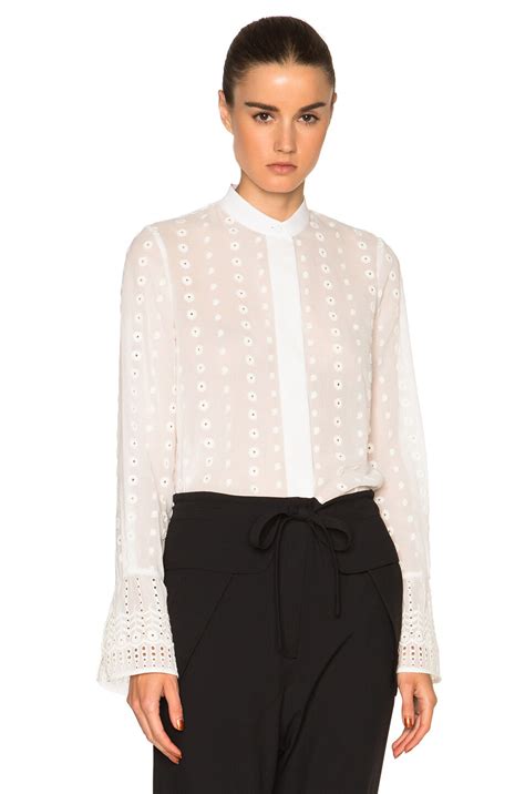 Chloe Embroidered Cotton Voile Blouse in Milk | FWRD