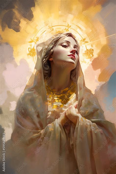 Illustration painting of the Virgin Mary mother of Jesus with golden ...