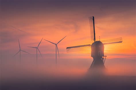 Download Fog Man Made Wind Turbine HD Wallpaper