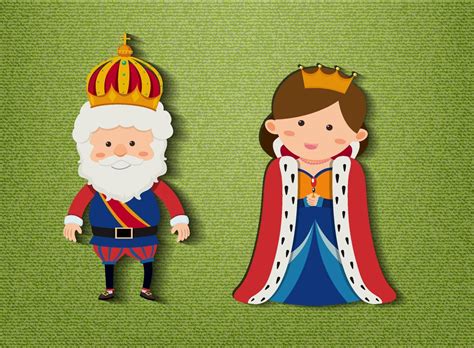 King and queen cartoon character on green background 2712394 Vector Art ...