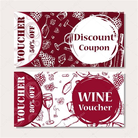 Vector coupon template for beverages. Set of wine banners with sketches ...