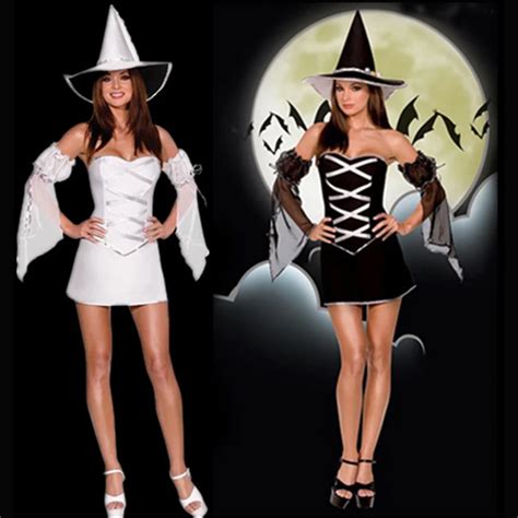 Hot Sale black and white Witch Costume new Halloween Cosplay Dress with ...