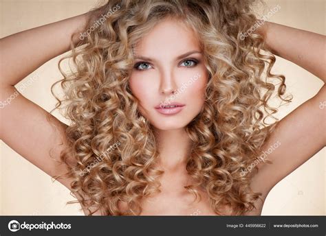 Beautiful Blonde Woman Healthy Long Blond Hair Curly Hair Blond Stock Photo by ...