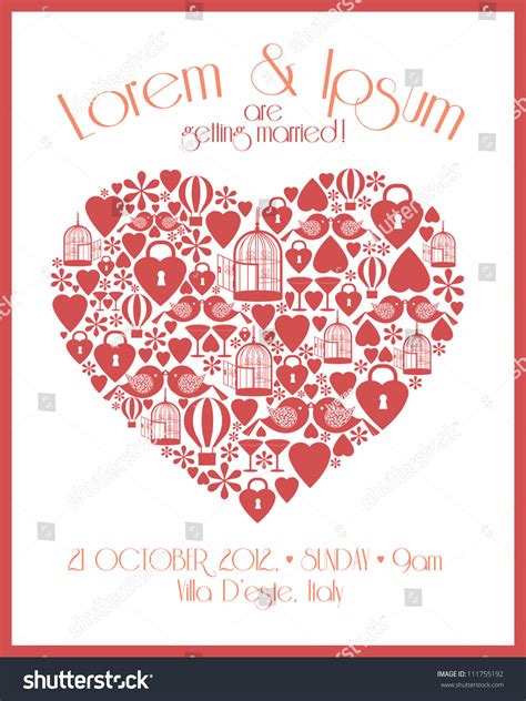 Heart Wedding Invitation Template Stock Vector 111755192 - Shutterstock