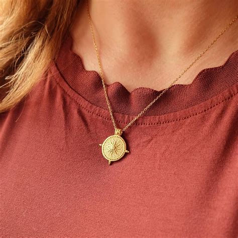 Gold Plated Coin Charm Necklace, Sun Charm Necklace By Augusta Jewellery