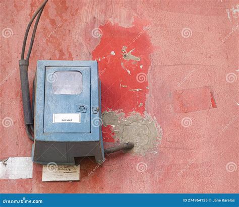 Old Electrical Box on Red Concrete Wall Stock Image - Image of background, repair: 274964135