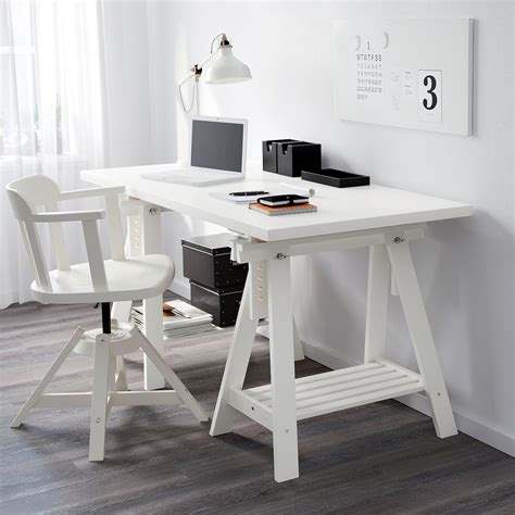 FINNVARD Trestle with shelf, white, 27 1/2x28/36 5/8" - IKEA Cozy Home Office, Home Office ...