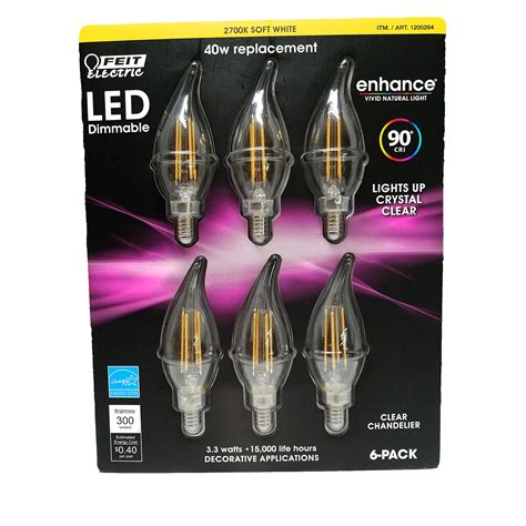 Feit Dimmable LED Clear Chandelier bulbs 2700K Soft White 6-pk 40W Replace NOB | eBay