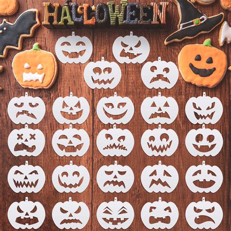 Buy 24 Pieces Halloween Pumpkin Faces Stencil Plastic Pumpkin Drawing Templates Pumpkin Pattern ...