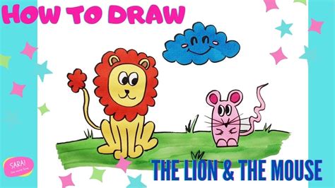 Drawing tutorial for kids I The Lion and the mouse I - YouTube