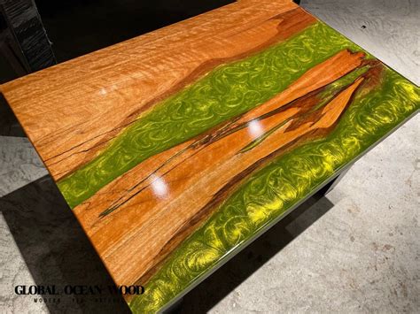 Solid Wood Olive Green Epoxy Resin Coffee Table (Custom Made), Furniture & Home Living ...
