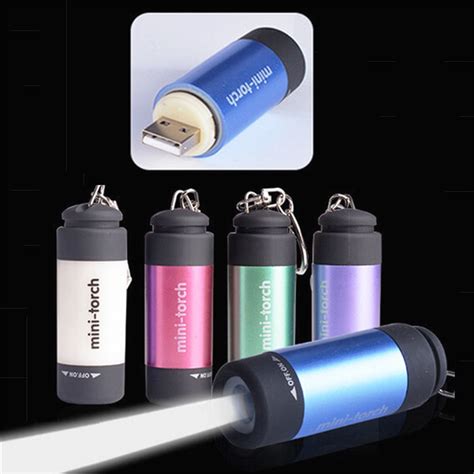 100pcs/lot Mini Waterproof Keychain Flashlight USB Rechargeable Ultra Bright Mini Torch LED ...
