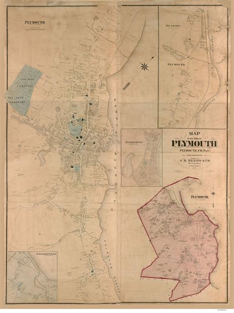 Plymouth 1874 Old Town Map Homeowner Names Plymouth County ...