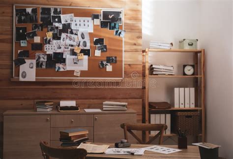 Detective Office Interior with Evidence Board on Wall Stock Image - Image of furniture, clue ...