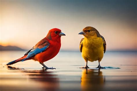 Premium Photo | Birds on a beach at sunset