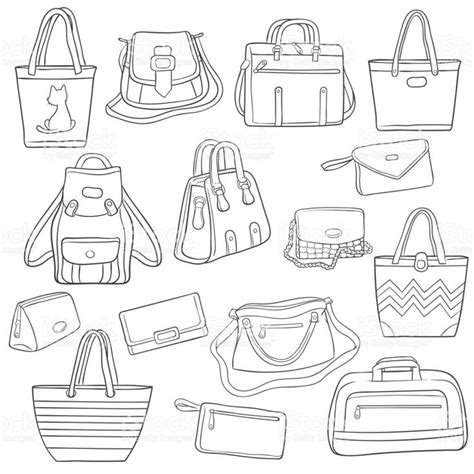 Outline sketch fashion bags collection isolated over white background | Drawing bag ...