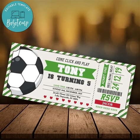 Editable Soccer Ticket Invitation Instant Download | Bobotemp