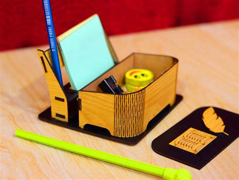 Laser Cut Wooden Office Desk Organizer Pen Pencil Holder 3mm Vector File Free Download | Vectors ...