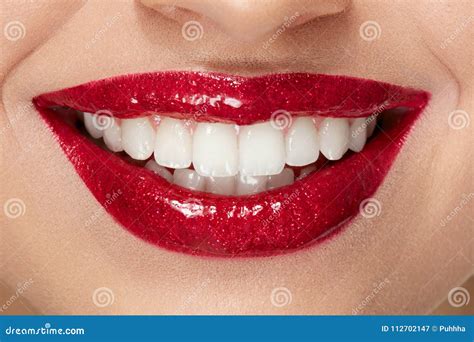 Smile with Red Lips and White Teeth Stock Image - Image of macro ...